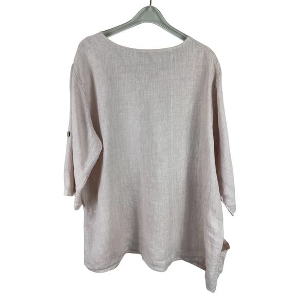 Made In Italy Linen Top Asymmetrical Boho Laganlook Roll Tab Sleeve Pink Large - Picture 9 of 15